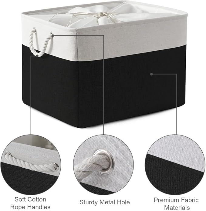 TheWarmHome Organization and Storage for Shelves - Extra Jumbo 3 Pack 20.5x15.7x13.8 inch Fabric Storage Basket for Organizing, Storage Bins for Shoes Towel Blanket (White & Black)-Ruum Studio Home