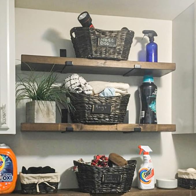 Rustic Shelves with J-Brackets Set of 2, Industrial Shelf, Kitchen Shelves, Solid Wood, Decorative Wall Storage, Heavy Duty, URBANDI (Dark Brown, 12Wx12D)-Ruum Studio Home