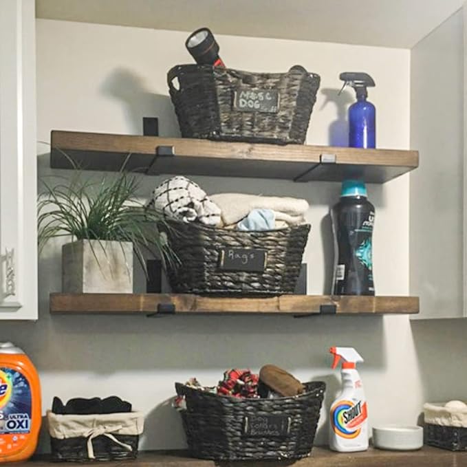 Rustic Shelves with J-Brackets Set of 2, Industrial Shelf, Kitchen Shelves, Solid Wood, Decorative Wall Storage, Heavy Duty, URBANDI (Dark Brown, 12Wx10D)-Ruum Studio Home