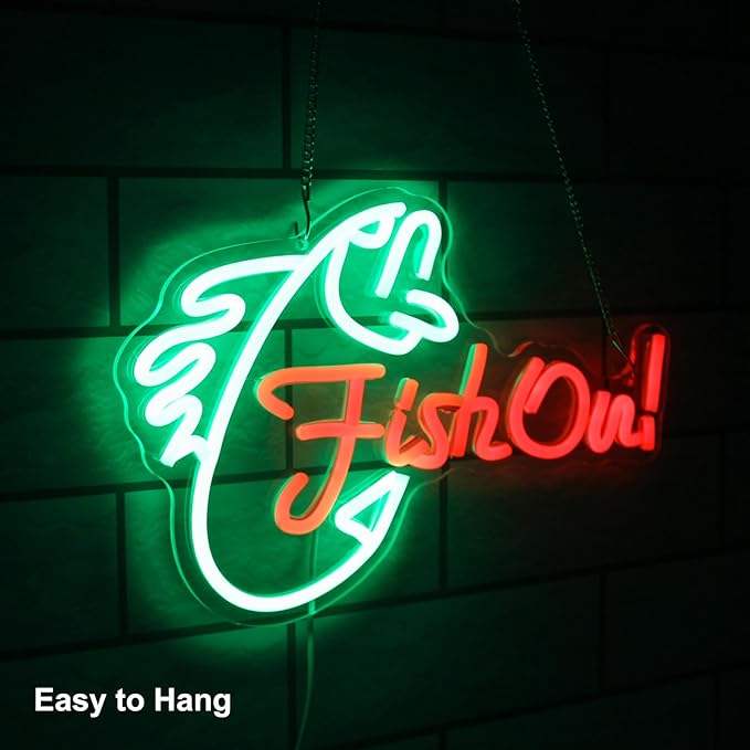 Fish On Neon Sign Go Fishing LED Signs for Wall Green Red Neon Light Dimmable Neon Lights Signs Fish Neon Light Up Sign for Bedroom Living Room Man Cave Yacht Decor Men Gifts-Ruum Studio Home