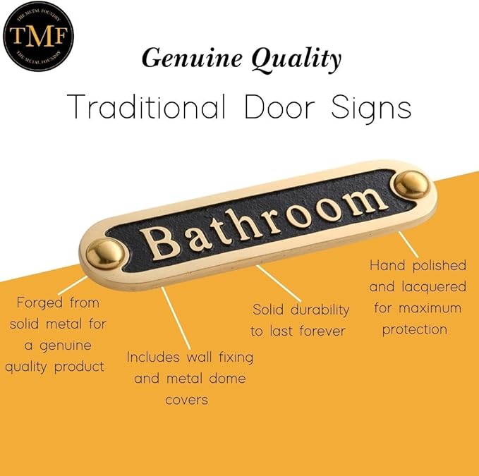 Bathroom Brass Door Sign. Traditional Style Home Décor Wall Plaque Handmade By The Metal Foundry UK.-Ruum Studio Home