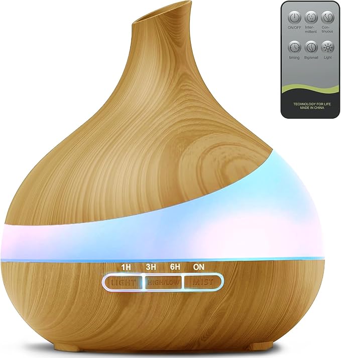 500ML Essential Oil Diffuser: Aroma Diffuser with Remote Control for Hotel Spa Yoga Room - Humidifiers for Bedroom with 14 Colors LED Night Light for Kids/Women Home Relaxation-Ruum Studio Home
