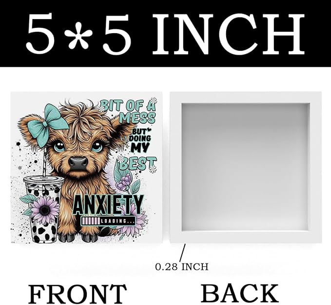 Highland Cow Western Sunflower Decor, Highland Cow Gifts for women, Highland Cow Baby Decor, Highland Cow Nursery Decor, Wooden Box Decor Sign for Home Farmhouse Office Living Room Table Shelf Tiered-Ruum Studio Home