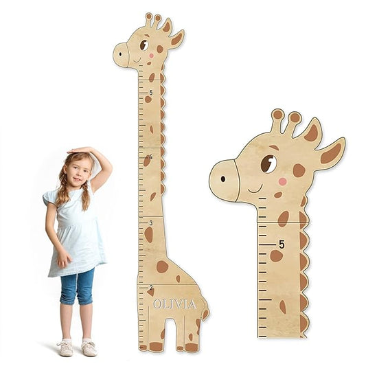 Personalized Name Kids Growth Chart for Wall, Cute Giraffe Wooden Growth Chart Kids Height Chart, Wall Measurement for Kids, Height Chart for Wall, Growth Ruler for Children-Ruum Studio Home