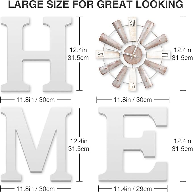 ZAZIWZ Farmhouse Home Signs with Windmill Clock Wall Decor Rustic Home Letters Wall Art for Living Room Kitchen Entryway Dining Room Bedroom (white)-Ruum Studio Home
