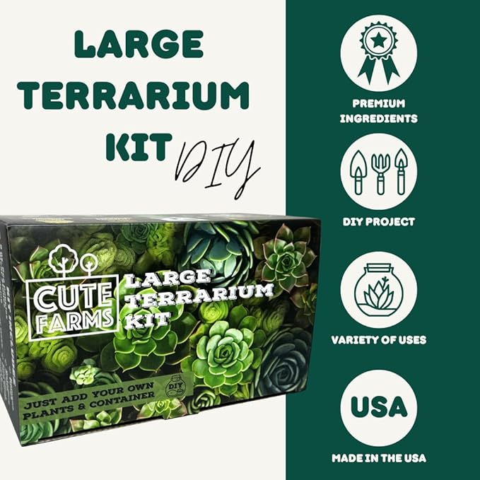 Cute Farms Terrarium Starter Kit | Moss, Vermiculite, Soil, Pebbles, Plant Food, & Finishing Tools (Large + 8 Live Plants)-Ruum Studio Home