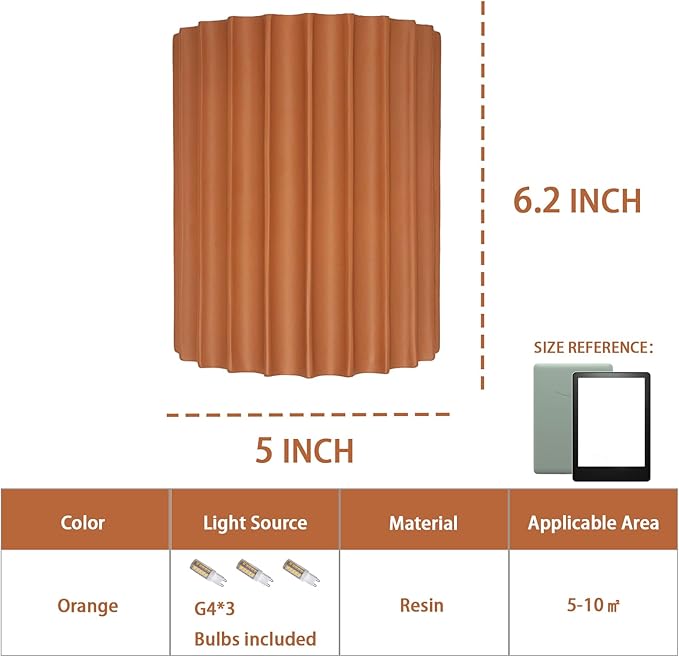 LightInTheBox Modern LED Wall Sconce Minimalist Resin Wall Light Nordic Style Half-Cylinder Tree Root Desgin Up and Down Light for Stairs Hallway Bedroom (Orange)-Ruum Studio Home