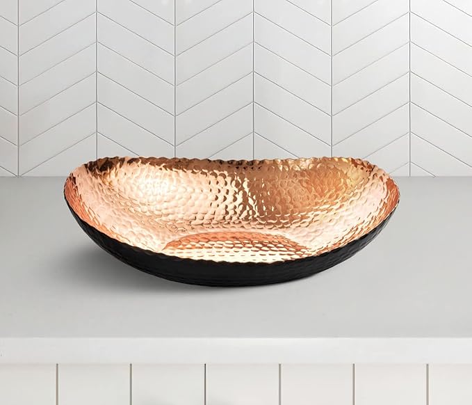 Monarch Abode Hand Hammered Decorative Bowl, 12.75-Inch Black and Copper Plated – Key Bowl for Entryway Table, Catch All, Decorative Fruit Basin, Key Holder, Bowls for Home Decor-Ruum Studio Home