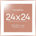 Homeforia 24x24 Picture Frame Rose Gold, High End Metal 24 x 24 Large Square Poster Frame with Mat 20 by 20 inch Photo, 24by24 Thin Frames Matted to 20x20 for Print, Tempered Glass, Wall Kit, Set of 1-Ruum Studio Home