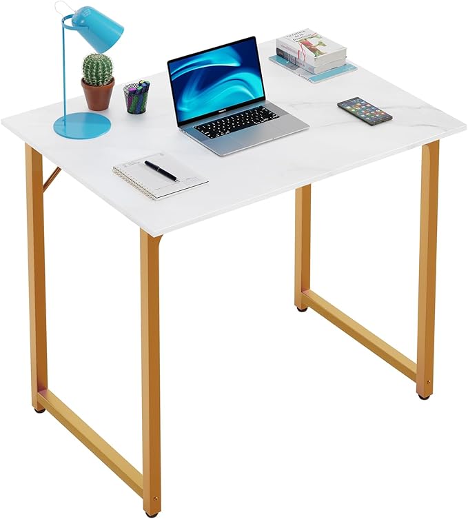 PayLessHere | 32 Inch Computer Desk | White Gold | Office Desk with Metal Frame, Adjustable Feet | Water-Resistant, Scratchproof Surface | Sturdy Writing Table for Home Office or Study | Pack of 1-Ruum Studio Home