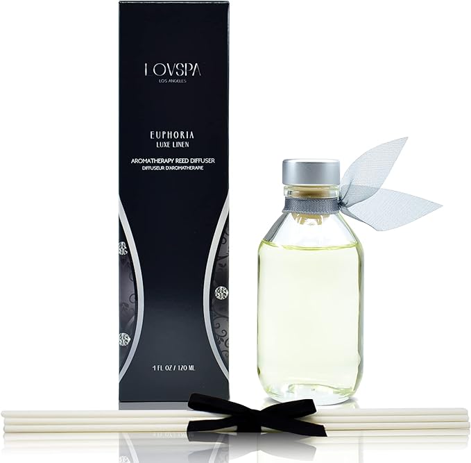 LOVSPA Reed Diffuser Set, Euphoria Luxe Linen Scented Oil Diffuser with Sticks, Home Fragrance Accessories for Bathroom Shelf Decor, Aroma Diffusers for Home or Office Fall Decor, USA Made-Ruum Studio Home