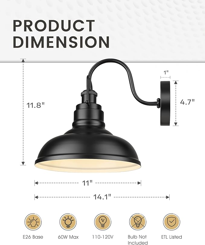 zeyu 2 Pack Barn Sconce Wall Lighting, Vintage Wall Mount Light Fixture, Indoor Wall Sconce Lighting in Matte Black Finish, 016-1B-2PK BK-Ruum Studio Home