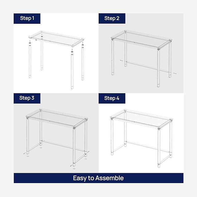HMYHUM Acrylic Desk, Clear Desk for Home Office for Laptop, Study, Writing, Vanity Table with Cylindrical Legs, Modern, Easy Assembly, 39.4" L x 19.7" W x 29.5" H-Ruum Studio Home