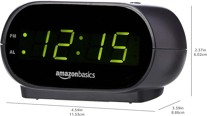 Amazon Basics Small Digital Oval Alarm Clock With LED Display, Nightlight & Battery Backup, Black, 4.5 x 3.5 x 2.4 Inches-Ruum Studio Home