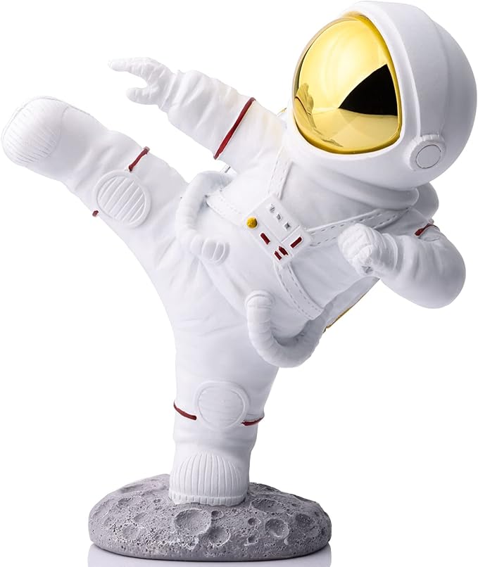 Astronaut Figurine,Astronaut Decor,Kung Fu Astronaut Figure Sculpture Spaceman Décor,Sculptures Home Décor,White Gold Shelf Decoration,Table Decor,Cute Mini Space Figure Ornament Decorative Astronaut-Ruum Studio Home