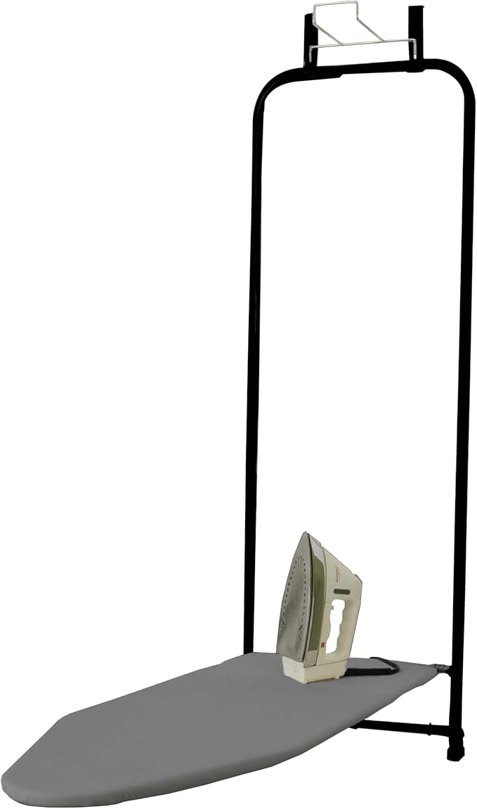 Household Essentials Over-The-Door Ironing Board with Iron Holder | Compact, Self-Closing Design with Cotton Cover and Padding | Space-Saving Ironing Board for Dorms, Apartments, and Small Spaces-Ruum Studio Home