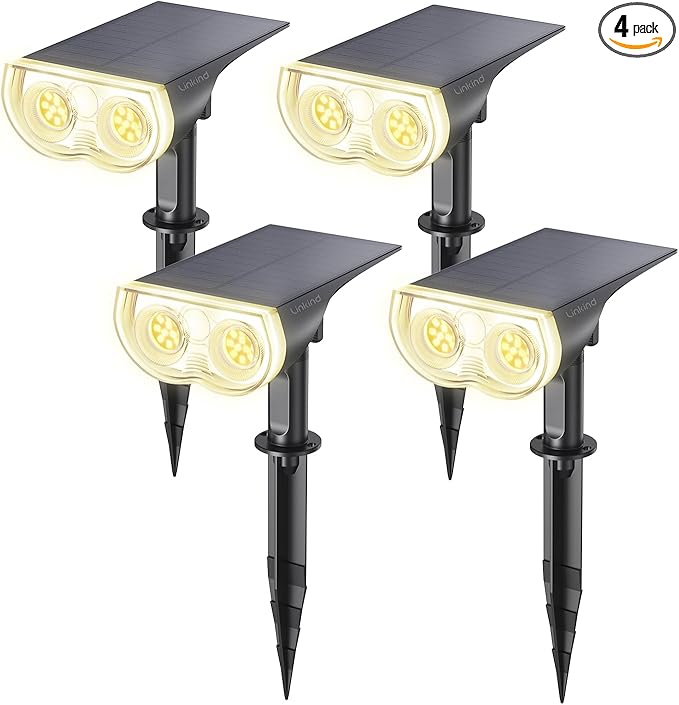 Linkind Solar Lights Outdoor Waterproof IP67, StarRay Dusk-to-Dawn Outdoor Solar Lights, 3 Lighting Modes Solar Spot Lights Outdoor for Garden, Yard, Landscape (Warm White, 4 Pack)-Ruum Studio Home