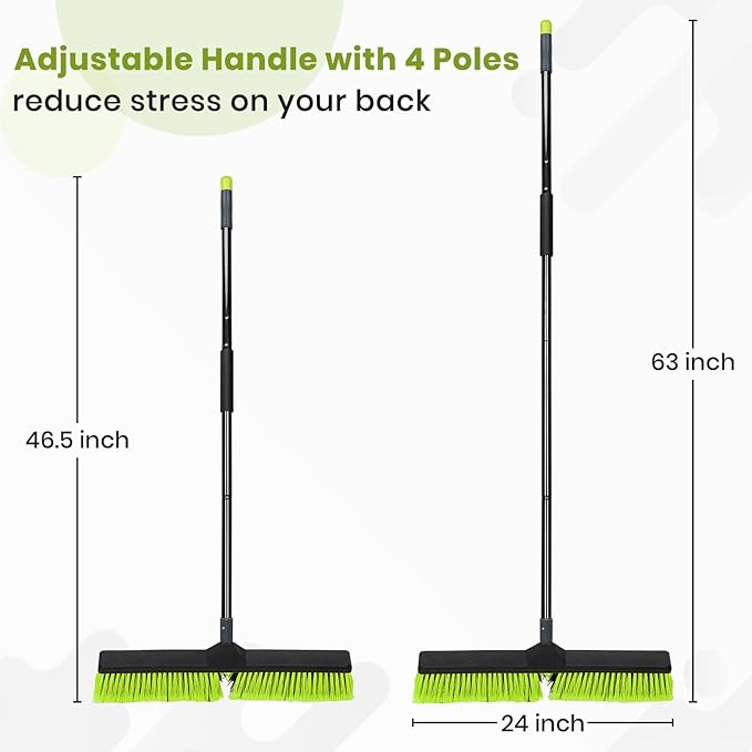 24-Inch Push Broom Outdoor with Stiff Bristle, Heavy Duty Broom Brush with 63” Long Handle for Deck Patio Driveway Garage Warehouse Shop Floor Sweeping & Scrubbing-Ruum Studio Home