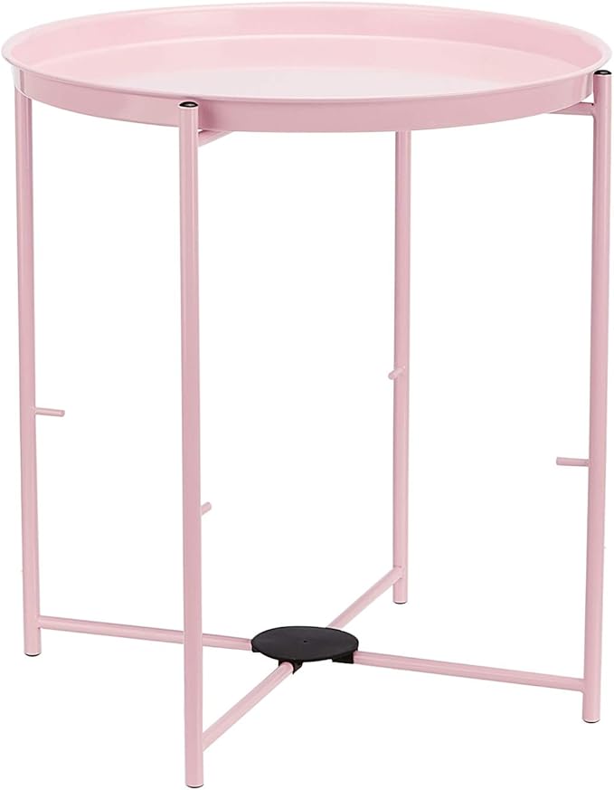 Amazon Basics Round Storage End Table, Side Table with Cloth Basket, Dusty Pink, 17.7"D x 17.7"W x 18.9"H-Ruum Studio Home