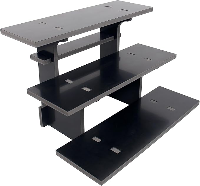 WANLIAN 3-Tier Straight Retail Table Display Stand, Portable Display Rack Shelves for Vendors, Craft Shows, Farmers Market, Pop Up Shop Countertop Black Risers for Display, Soap, Candles, Tumblers-Ruum Studio Home