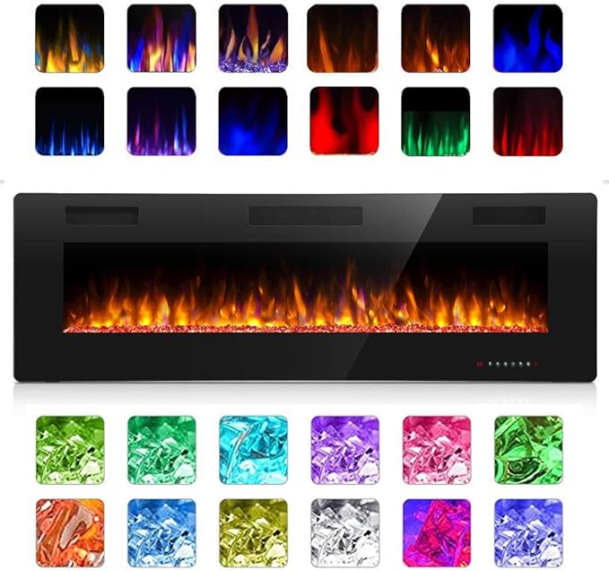 Antarctic Star 42 Inch Electric Fireplace in-Wall Recessed and Wall Mounted, Fireplace Heater and Linear Fireplace with Multicolor Flame, Timer, 750/1500W Control by Touch Panel & Remote-Ruum Studio Home