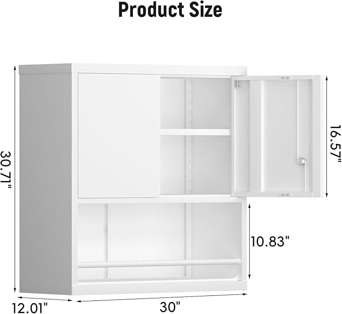 Wall Cabinets,Garage Metal Storage Cabinet with Shelf,Wall Storage Cabinet with Locking Door,Steel Cabinets for Kitchen,Home Office,Basement-Ruum Studio Home