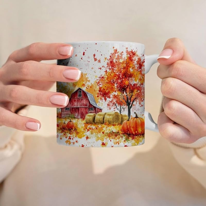 Fall Farm Coffee Mug - Farm Lover Mugs Gifts for Women Men - Autumn Decor Gifts For Home Farmhouse Thanksgiving - 11oz Printed Ceramic Mug (White)-Ruum Studio Home