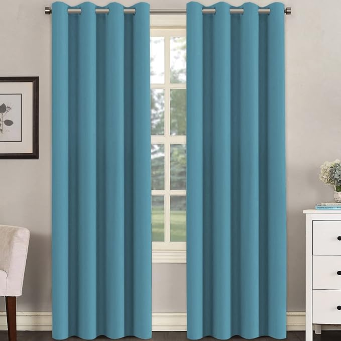 H.VERSAILTEX Blackout Window Treatment Curtains/Panels, Thermal Insulated Room Darkening Solid Grommet Drapes for Bedroom/Living Room Window (52 Inch by 108 Inch, Storm Blue, Set of 2)-Ruum Studio Home
