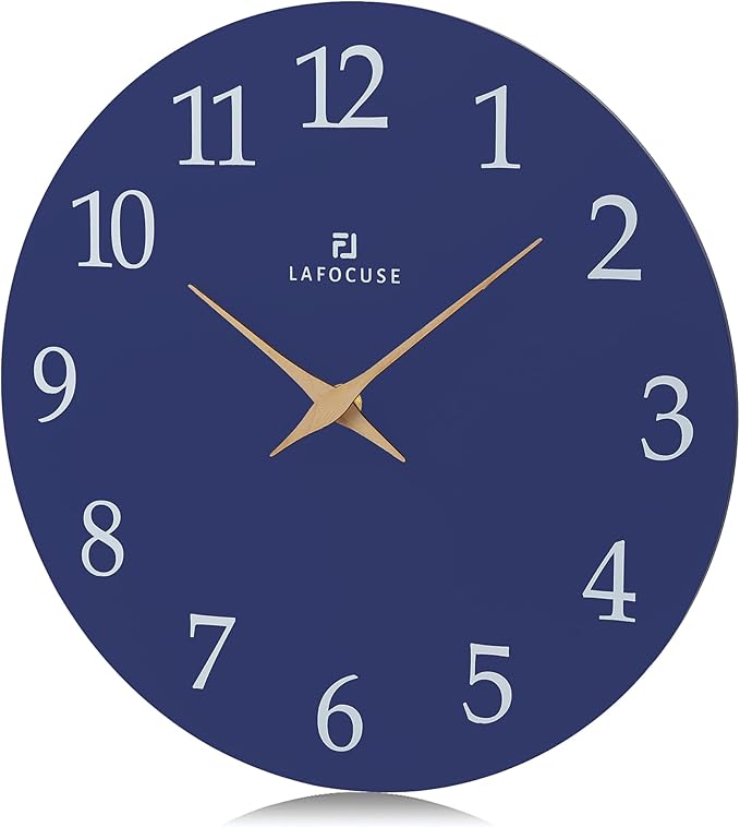 Lafocuse 12 Inch Silent Navy Blue Wall Clock Battery Operated, Wooden, Simple, Minimalist, Kitchen, Living Room, Bedroom, Office, Home Décor-Ruum Studio Home
