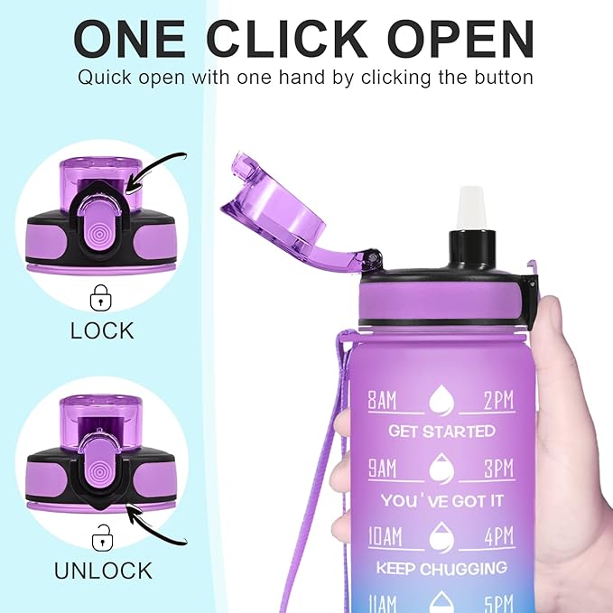 Enerbone Water Bottle, Leakproof BPA & Toxic Free, Motivational Water Bottle with Times to Drink and Straw, Fitness Sports Water Bottle with Strap for Office, Gym, Outdoor Sports-Ruum Studio Home