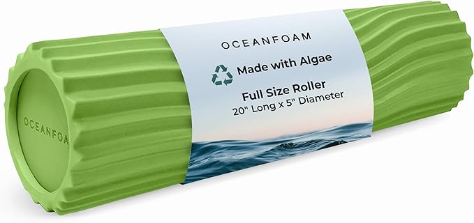 Oceanfoam Tidal Roller - Algae Green - Muscle Massage Foam Roller for Back Pain & Stretching - Firm and Ergonomic Wide Wave Textured - Yoga, Athletics, & Wellness - Full Size, 20" x 5"-Ruum Studio Home