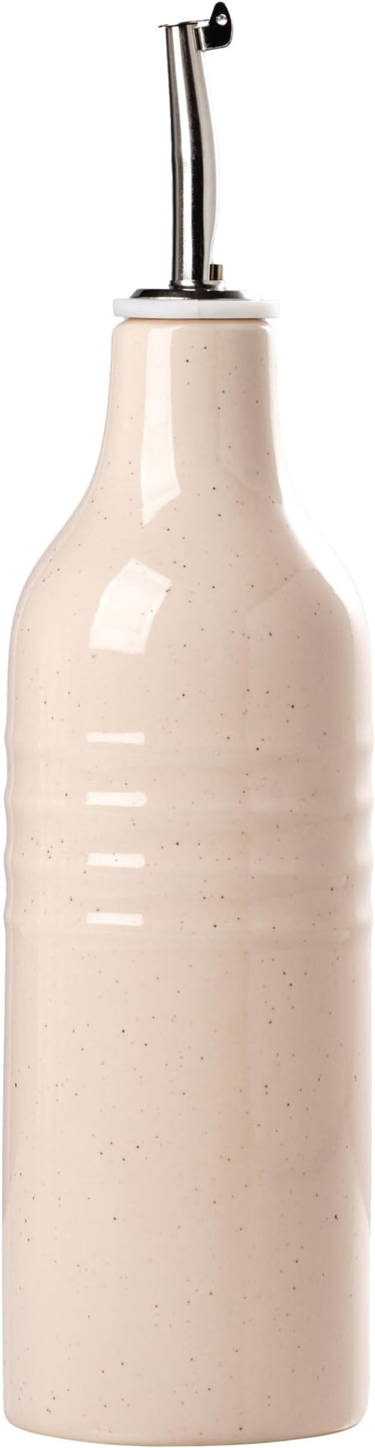 famiware Jupiter 16oz Ceramic Olive Oil Dispenser Bottle, 1 Piece Oil Dispenser for Kitchen with Stainless Steel Pourers, Suitable for Storage Vinegar, Soy Sauce, Coffee Syrup, Light Pink-Ruum Studio Home