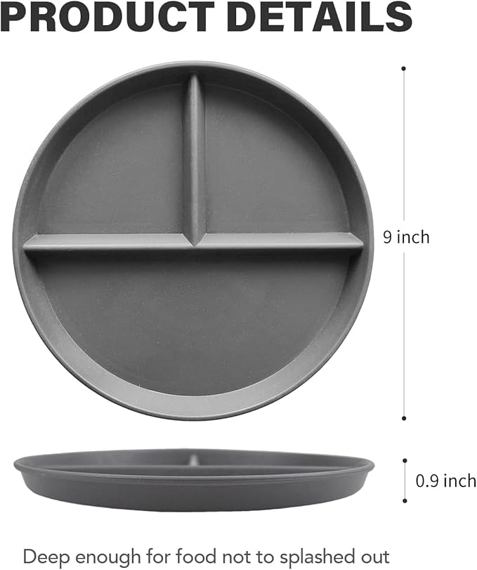 greenandlife 9 Inch 4PCS Unbreakable Portion Control Plates, Divided Plates for Kids Adults, Dishwasher & Microwave Safe Compartment Plate, Lightweight Reusable Wheat Straw Plate, BPA Free-Ruum Studio Home