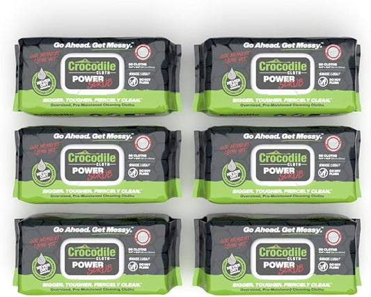 Crocodile Cloth Power Scrub - 6 pack. 480 (15" x 10") Heavy Duty Cleaning Wipes. Safe on Skin & Multiple Surfaces. Infused with Aloe & Vitamin E. Textured, Large, Pre-Moistened & Absorbent.-Ruum Studio Home
