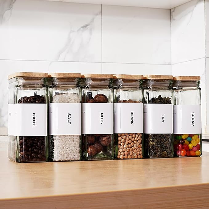 27 oz Glass Storage Jars with Bamboo Lid, set of 6, glass canisters with airtight lids, Clear jars with lids for Cookie, Candy, Tea, Coffee Bean and Rice (White)-Ruum Studio Home