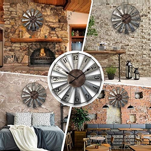 Mrocioa 24inch Windmill Distressed Metal Wall Clocks Rustic Large Decorative Clock Oversized Farmhouse Decor,Non Ticking,Battery Operated-Ruum Studio Home