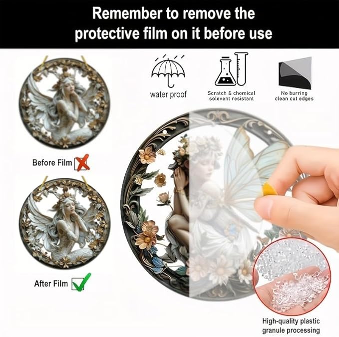 Flower Fairy Garden Decorations Angel Wing Christmas Halloween Deco Statue Art Elf Sculpture Hanging Craft for Outdoor Yard Courtyard Lawn Patio Window Acrylic Ornament Home Gift (C,S: 6*6 IN)-Ruum Studio Home