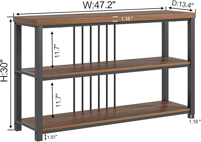 FOLUBAN Console Table for Entryway, Narrow Sofa Table with 3 Tier Storage Shelf for Living Room Hallway Behind Couch, Rustic Walnut-Ruum Studio Home