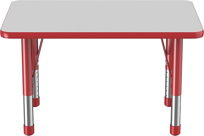 FDP Rectangle Activity School and Classroom Kids Table (24 x 36 inch), Chunky Toddler Leg, Adjustable Height 15-24 inches - Gray Top and Red Edge-Ruum Studio Home