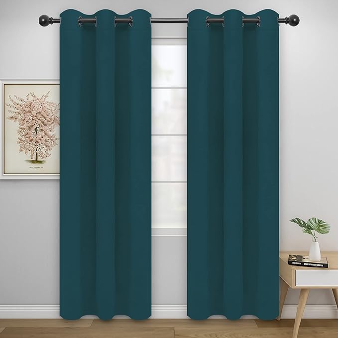 Easy-Going Blackout Curtains for Bedroom, Solid Thermal Insulated Grommet and Noise Reduction Window Drapes, Room Darkening Curtains for Living Room, 2 Panels(42x84 in, Peacock Blue)-Ruum Studio Home