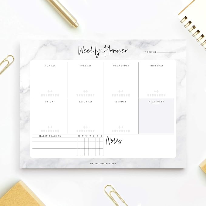 Bliss Collections Weekly Planning Pad, To Do List Notebook - Undated Tear-Off Sheets Notepad - Work Calendar, Organizer, Scheduler for Goals, Tasks - Marble, 8.5" x 11", 50 Sheets-Ruum Studio Home