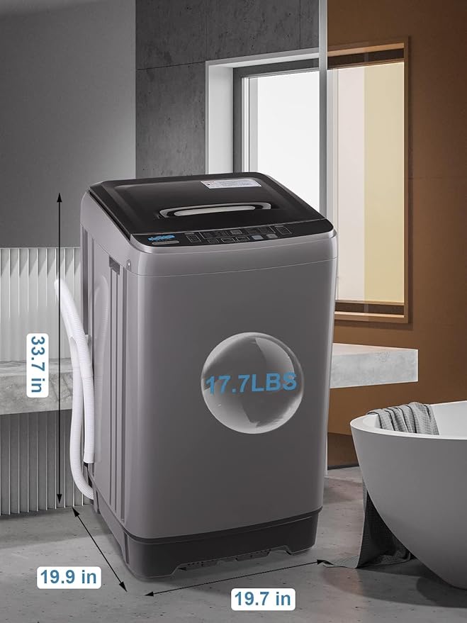 Full-Automatic Washing Machine 17.7 lbs Small Compact Portable 10 Wash Program & 8 Water Level Compact Washer with LED Display Ideal for Apartments, RV, Camping, Grey (KB03-GREY6)-Ruum Studio Home