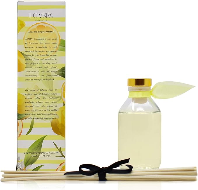 LOVSPA Reed Diffuser Set, Sunshine & Lemons Scented Oil Diffuser with Sticks, Home Fragrance Accessories for Bathroom Shelf Decor, Aroma Diffusers for Home or Office Desk, USA Made-Ruum Studio Home