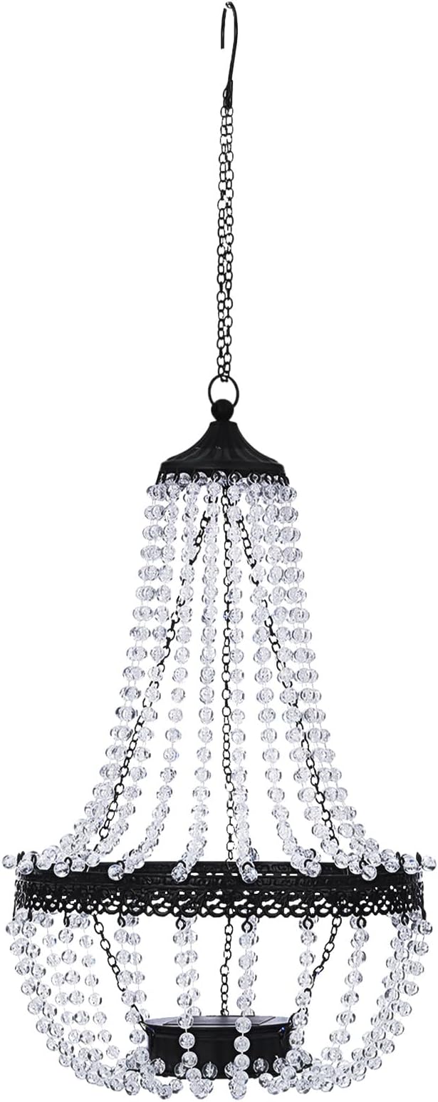 Hanging Solar Chandelier Outdoor, 30 Cool White Lights Acrylic Clear Beaded Chandelier with S Hooks Modern Lantern for Garden Yard Patio Gazebo Decorations, 28”H-Ruum Studio Home