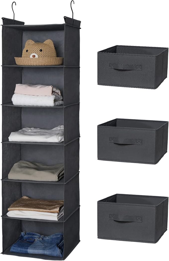 MAX Houser 6 Tier Shelf Hanging Closet Organizer, Closet Hanging Shelf with 2 Sturdy Hooks for Storage, Foldable (Grey-D3)-Ruum Studio Home