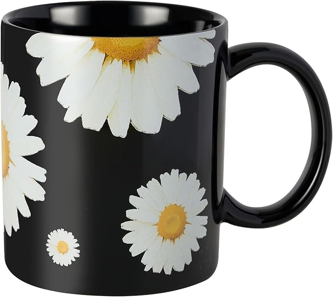 12Oz Daisy floral Black Ceramic Mug, Mug for Daily Coffee and Tea, Lead-free Microwave and Dishwasher Safe Coffee Mug, Perfect gifts for Women and men-Ruum Studio Home