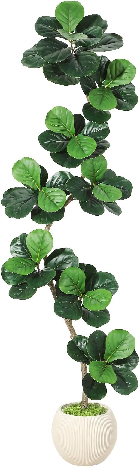 GarveeHome Fiddle Leaf Fig Artificial Tree with White Planter,7ft Faux Plants Indoor with Moss, Fake Rubber Tall Fake Floor Plant in Pot - Artificial Trees for Home Office Living Room Decor-Ruum Studio Home