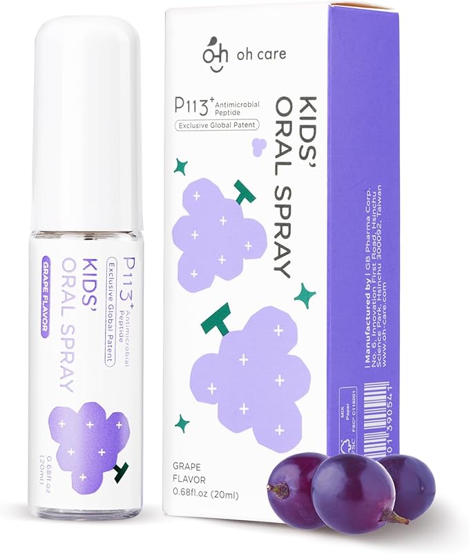 Mouth Spray for Kids, Toddler Toothpaste Helper, Fluoride Free Baby Toothpaste Cavity Protection, Oral Care with Natural P113+ Antibacterial Peptide - for Newborns to Age 6, Grape-Ruum Studio Home
