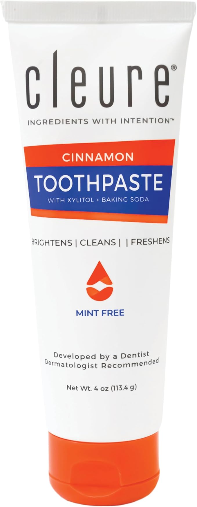 Cleure Natural Cinnamon Toothpaste - Flavor-Free, Fluoride-Free - Helps Whiten Teeth - Natural Great Taste for Children & Adults - Cinnamon Flavor (4oz Tube, Pack of 1)-Ruum Studio Home