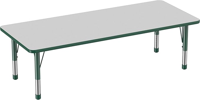 FDP Rectangle Activity School and Classroom Kids Table (30 x 72 inch), Chunky Toddler Leg, Adjustable Height 15-24 inches - Gray Top and Green Edge-Ruum Studio Home